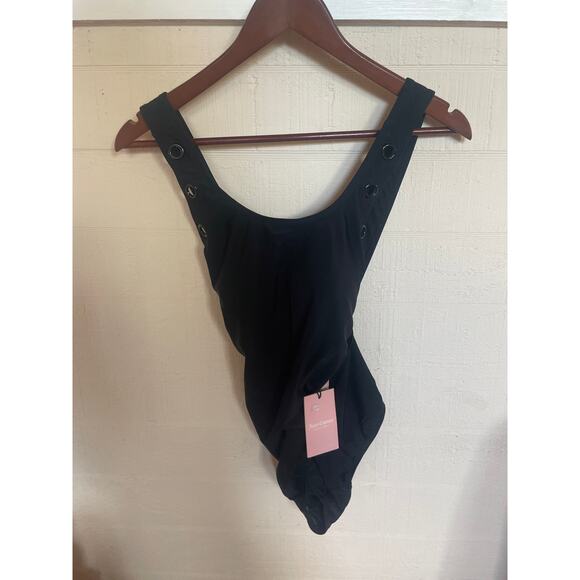 JUICY COUTURE One Piece High Neck Swimsuit with Grommets in Black NWT Size M - Picture 2 of 6